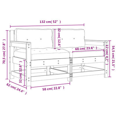 vidaXL Cadeiras de jardim c/ almofadões 2pcs madeira de douglas maciça