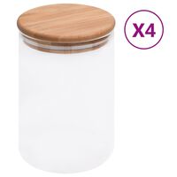 vidaXL Frascos de vidro com tampas de bambu 4 pcs 800 ml