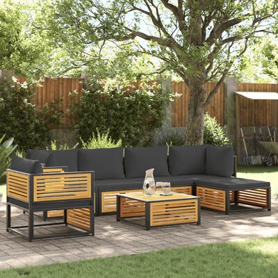 vidaXL 7 pcs conjunto sofás jardim c/almofadões madeira maciça acácia