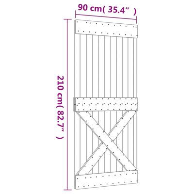 vidaXL Porta de correr com ferragens 90x210 cm madeira de pinho maciça