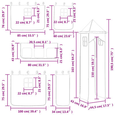 vidaXL Cama alta para criança com torre 90x190 cm pinho maciço rosa