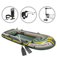 Intex Conjunto barco insuflável Seahawk 4 com motor corrico e suporte