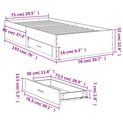 vidaXL Estrutura de cama c/ gavetas 200x200 cm derivados madeira preto