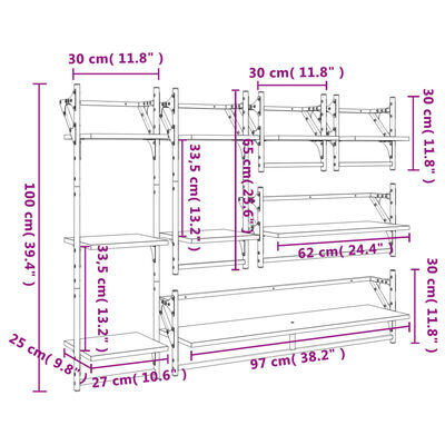 vidaXL 6 pcs prateleiras de parede derivados de madeira preto