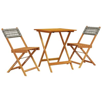 vidaXL 3 pcs conjunto de bistrô vime PE e madeira maciça cinzento