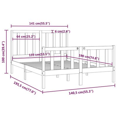 vidaXL Estrutura de cama casal 135x190 cm madeira maciça preto