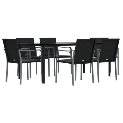 vidaXL 7 pcs conjunto de jantar p/ jardim c/ almofadões vime PE e aço