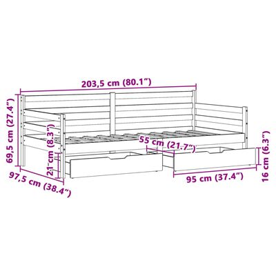 vidaXL Sofá-cama com gavetas 90x200 cm madeira de pinho maciça