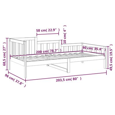 vidaXL Sofá-cama 90 x 200 cm madeira de pinho maciça preto