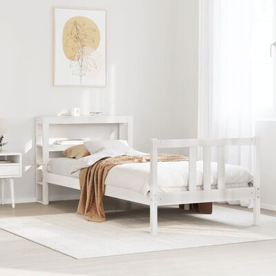 vidaXL Estrutura de cama com cabeceira 100x200cm pinho maciço branco