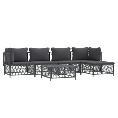 vidaXL 6 pcs conjunto lounge de jardim com almofadões aço antracite