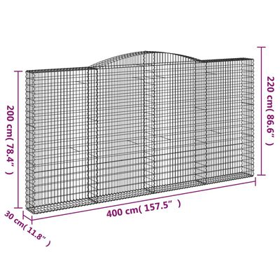 vidaXL Cestos gabião arqueados 4pcs 400x30x200/220cm ferro galvanizado