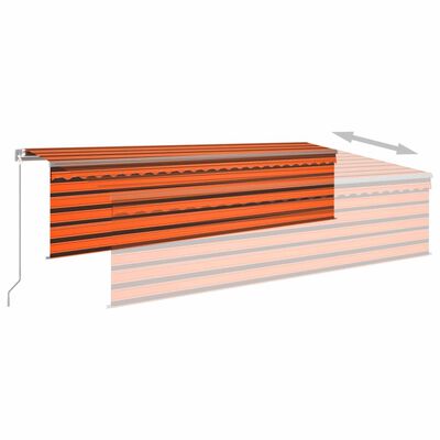 vidaXL Toldo retrátil manual com estore e LED 5x3 m laranja e castanho