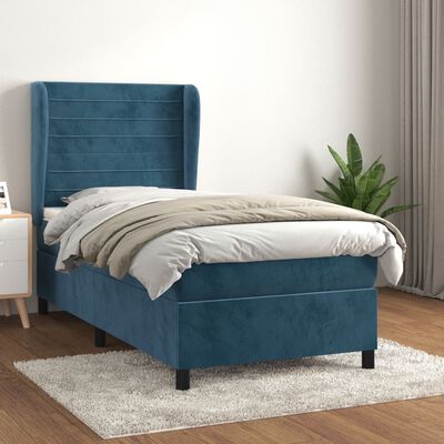 vidaXL Cama com molas/colchão 80x200 cm veludo azul-escuro