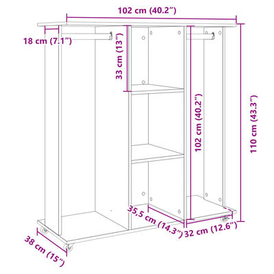 vidaXL Roupeiro com rodas 102x38x110 cm derivados de madeira branco