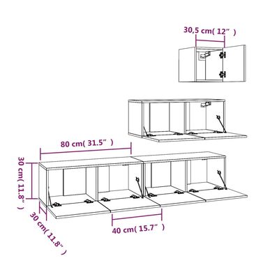 vidaXL Conjunto móveis de TV 4 pcs madeira processada cinzento cimento