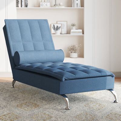 vidaXL Chaise lounge de massagem com rolo tecido azul