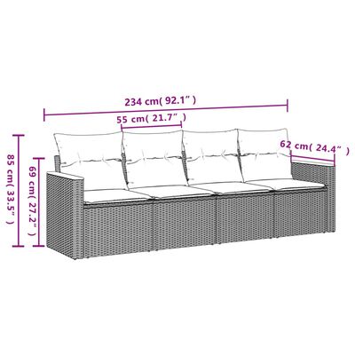 vidaXL 4 pcs conj. sofás jardim c/ almofadões vime PE bege misturado