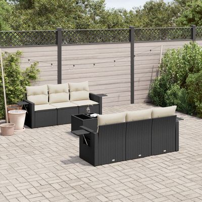 vidaXL 7 pcs conjunto de sofás p/ jardim c/ almofadões vime PE preto