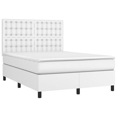 vidaXL Cama box spring c/colchão/LED 140x200cm couro artificial branco