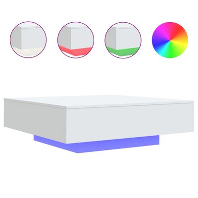 vidaXL Mesa de centro com luzes LED 100x100x31 cm branco