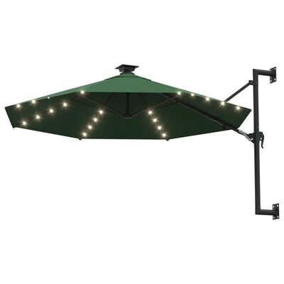 vidaXL Guarda-sol para jardim de parede com luzes LED 300 cm verde