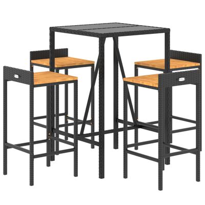 vidaXL 5 pcs conjunto de bar p/ jardim vime PE/acácia maciça preto