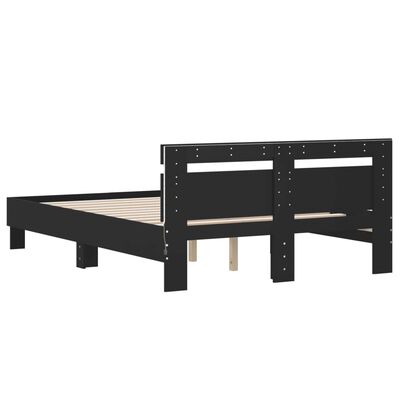 vidaXL Estrutura de cama com cabeceira e luzes LED 135x190 cm preto