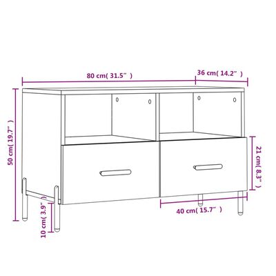 vidaXL Móvel de TV 80x36x50 cm derivados de madeira branco brilhante