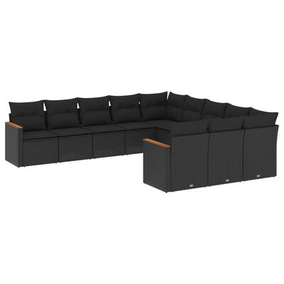 vidaXL 11 pcs conjunto sofás de jardim c/ almofadões vime PE preto