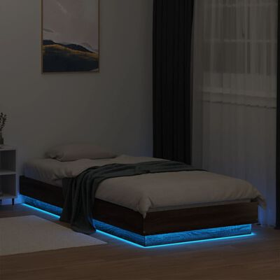 vidaXL Estrutura de cama com luzes LED 90x200 cm carvalho castanho