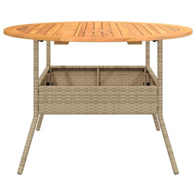 vidaXL Mesa de jardim com tampo de acácia Ø110x71 cm vime PE bege