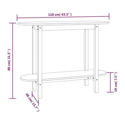 vidaXL Mesa consola 110x40x80 cm madeira de pinho maciça cinzento