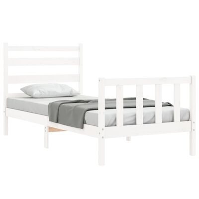 vidaXL Estrutura de cama com cabeceira 90x190 cm madeira maciça branco