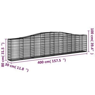 vidaXL Cestos gabião arqueados 2 pcs 400x30x80/100cm ferro galvanizado