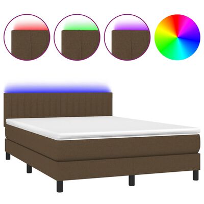 vidaXL Cama box spring c/ colchão/LED 140x190cm tecido castanho-escuro