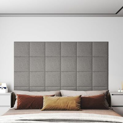 vidaXL Painel de parede 12 pcs 30x30 cm tecido 1,08 m² cor cinza-claro
