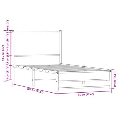 vidaXL Estrutura de cama sem colchão 90x200 cm metal carvalho castanho