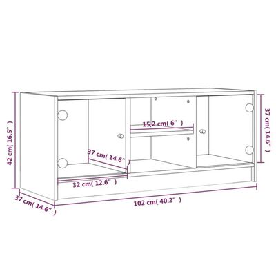 vidaXL Móvel de TV c/ portas de vidro 102x37x42 cm branco