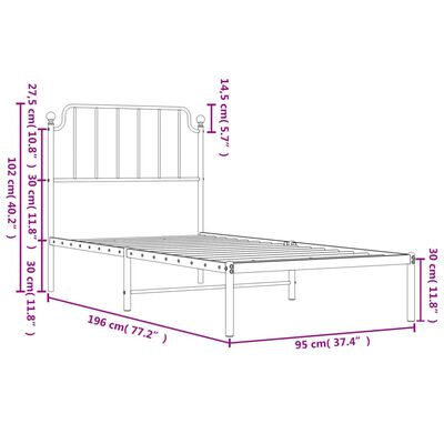 vidaXL Estrutura de cama com cabeceira 90x190 cm metal branco