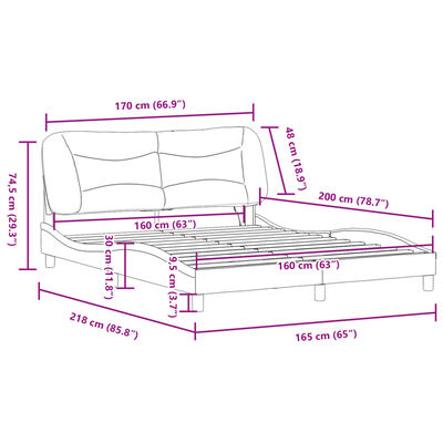 vidaXL Estrutura cama c/ luzes LED 160x200cm couro artif. preto/branco