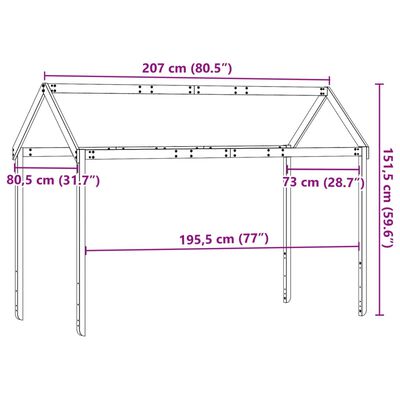 vidaXL Telhado cama infantil 207x80,5x151,5 cm pinho castanho-mel