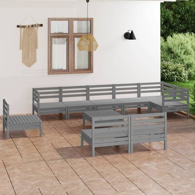 vidaXL 10 pcs conjunto lounge de jardim pinho maciço cinzento