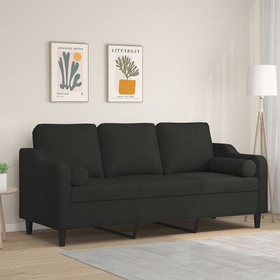 vidaXL Sofá 3 lugares + almofadas decorativas 180 cm tecido preto