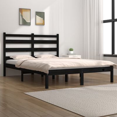 vidaXL Estrutura de cama pequena casal 120x190 cm pinho maciço preto