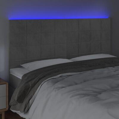 vidaXL Cabeceira cama c/ luzes LED veludo 180x5x118/128cm cinza-claro