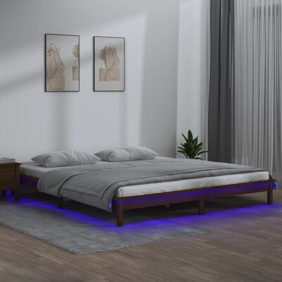 vidaXL Estrutura cama casal +LEDs 135x190cm madeira castanho mel