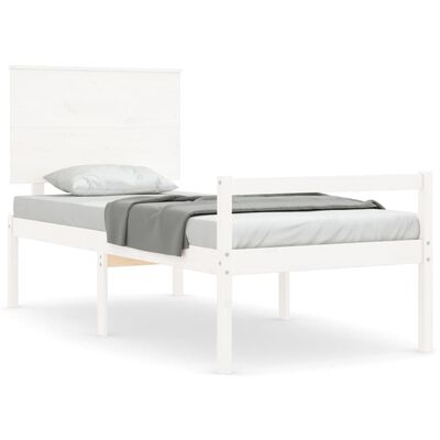 vidaXL Cama de solteiro para idosos c/ cabeceira madeira maciça branco