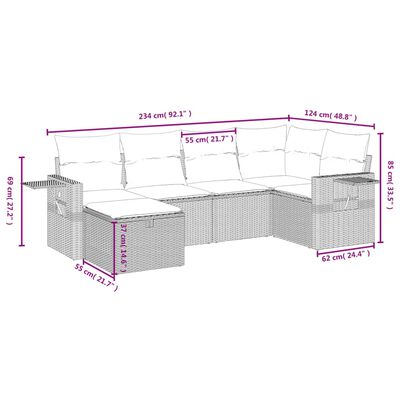 vidaXL 6 pcs conjunto de sofás p/ jardim com almofadões vime PE bege