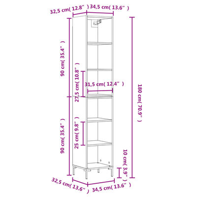 vidaXL Armário alto 34,5x32,5x180cm derivados de madeira cinza cimento